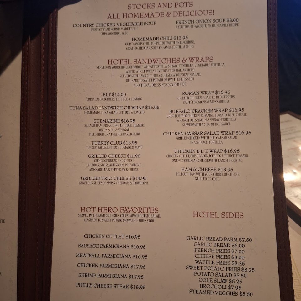 Menu page listing Italian restaurant dishes.