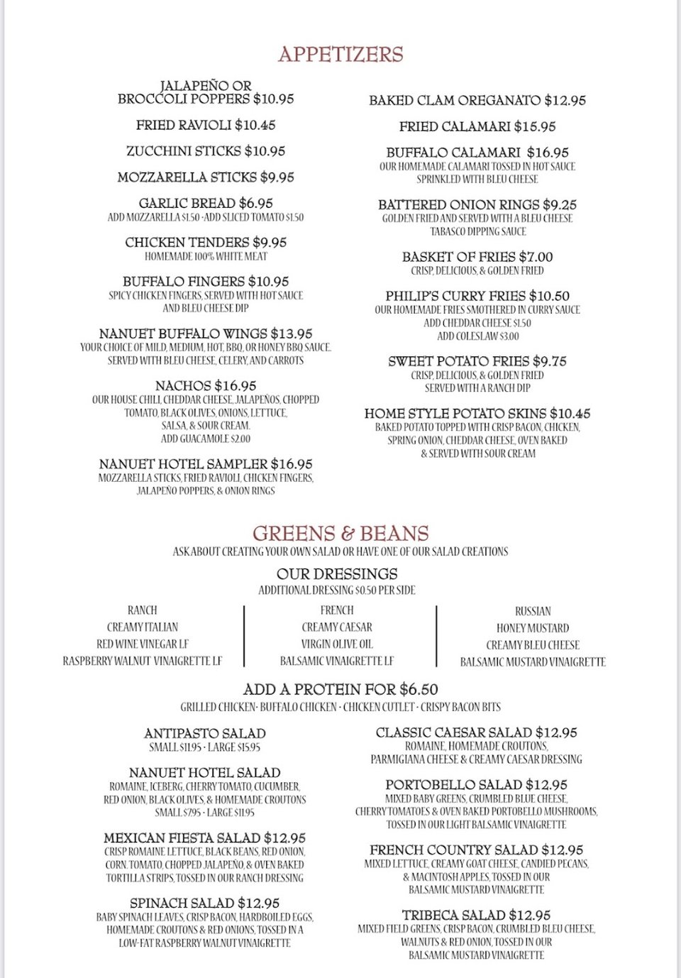 Close-up of menu sections and prices.